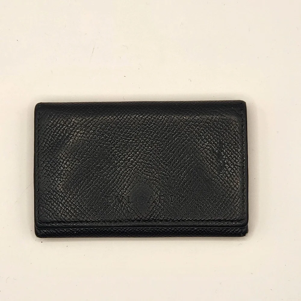 Bvlgari Black Textured Leather Card Holder Wallet Men's